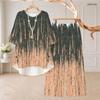 Women Plus Size Printed Two Piece Pants Set Round Neck Half Sleeve High Low Top Long Pants