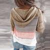 Fashion Women Casual Patchwork Long Sleeves Hooded Sweater Cardigan Blouse Tops