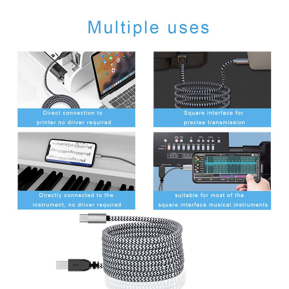 MOSWAG MIDI USB Conversion Cable 2m USB Type C Printer Cable Applicable to Audio DAC Mixer MIDI Electronic DJ FAX (USB-A-USB-B) (2 meters) Keyboard,