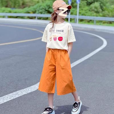 Children's Summer Cropped Pants Suit, Big Children's Cartoon T-shirt, Children's Pants, Loose Sports Two-piece Suit