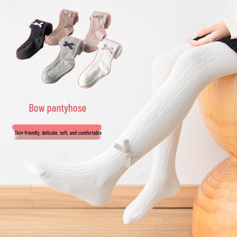 Khmer Cotton Tights for Children - Large Cable Knit, Open Crotch with Bowknot Style, Dual-Use Base Layer Pants for Toddlers and Girls