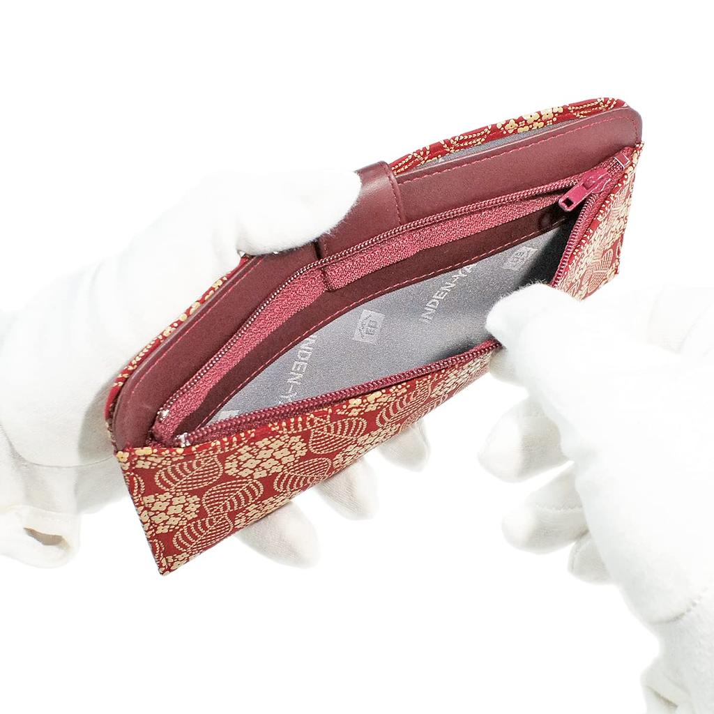 Inden Long Wallet Bundle L Thin Deerskin Red x White Lacquer Hydrangea Pattern [Indenya] 2107-13-174