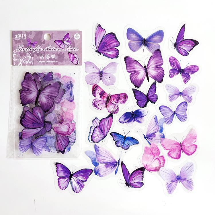 

40 pcs/lot Vintage Butterfly PET waterproof sticker Bag Vintage Art decorative hand tent collage Scrapbooking accessories