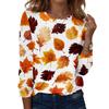 Women's Casual Long Sleeve Blouse with Leaves Print Round Neck Top for Everyday Wear