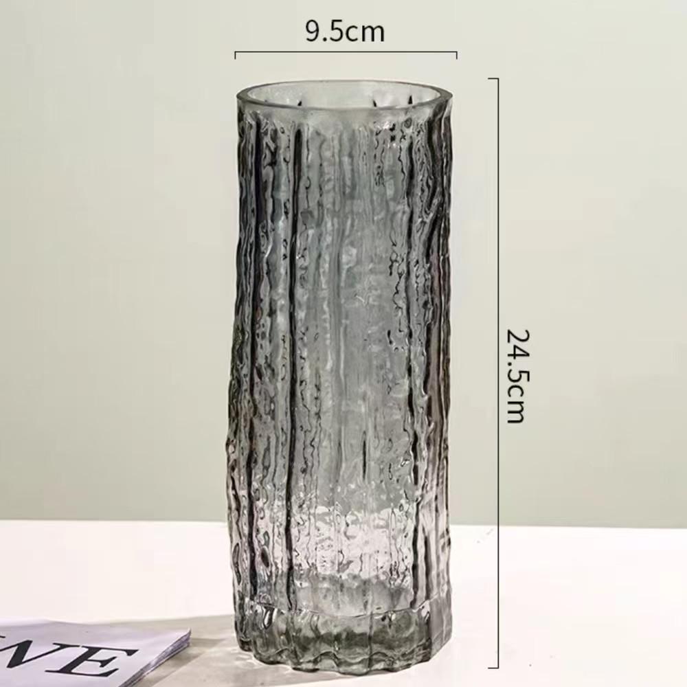 Nordic Light Luxury Crystal White Glass Vase with Wooden Holder for Fresh Flowers - Living Room Decor