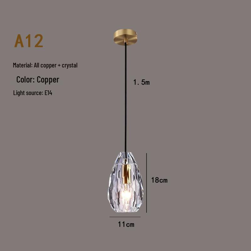 Luxury All-Copper Crystal Chandelier Pendant for Restaurants and Bedrooms