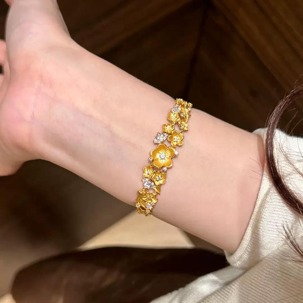 Gold and Jade Full of Tang Bright Begonia Flower Flash Diamond Gold-plated Bracelet New Chinese Exquisite Bracelet Jewelry Accessories Female 2026