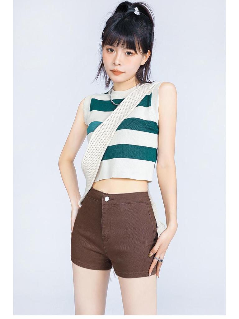 European & American Style High-Waisted Peach Hip Denim Shorts - Slimming Casual Summer Wear