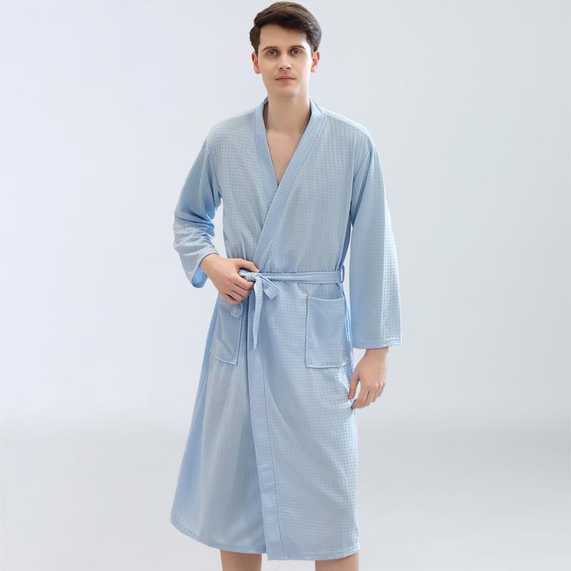 Accappatoio a nido d'ape primaverile ed estivo Accappatoio da donna in stile sottile Pigiama fumante assorbente del sudore, Abbigliamento per la casa da uomo e da donna Camicia da notte per coppia