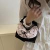 New Lace Plaid Patchwork Handbag French Bow Underarm Bag Small Versatile Cute Sweet Canvas Shoulder Bag Fashion Crossbody Bag