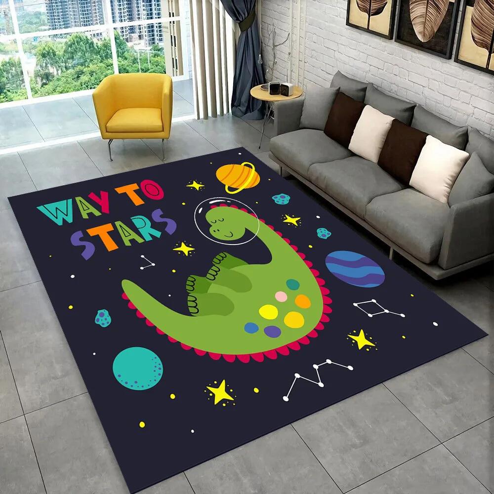 3D Cartoon Dinosaur Space Cute Dino Children Area Rug,Carpet for Living Room Bedroom Sofa Doormat Decoration, Non-slip Floor Mat