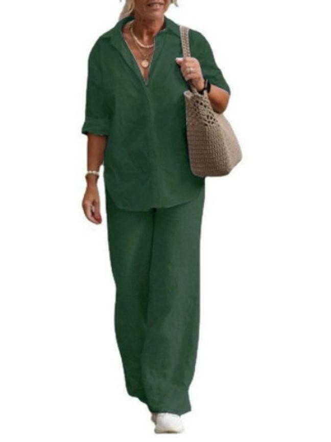 2023 Women's European & American Lapel Two-Piece Set: Long-Sleeve Shirt & Wide-Leg Pants for Spring & Autumn