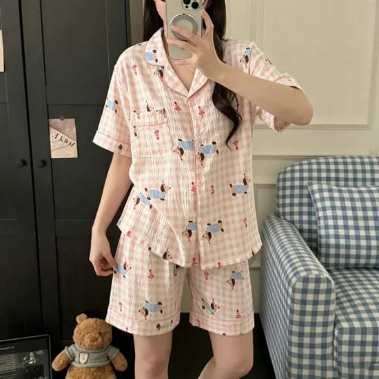 Nuovo Set Pigiama Estivo da Donna in Cotone Nuvola - Carino a Maniche Corte con Pantaloncini