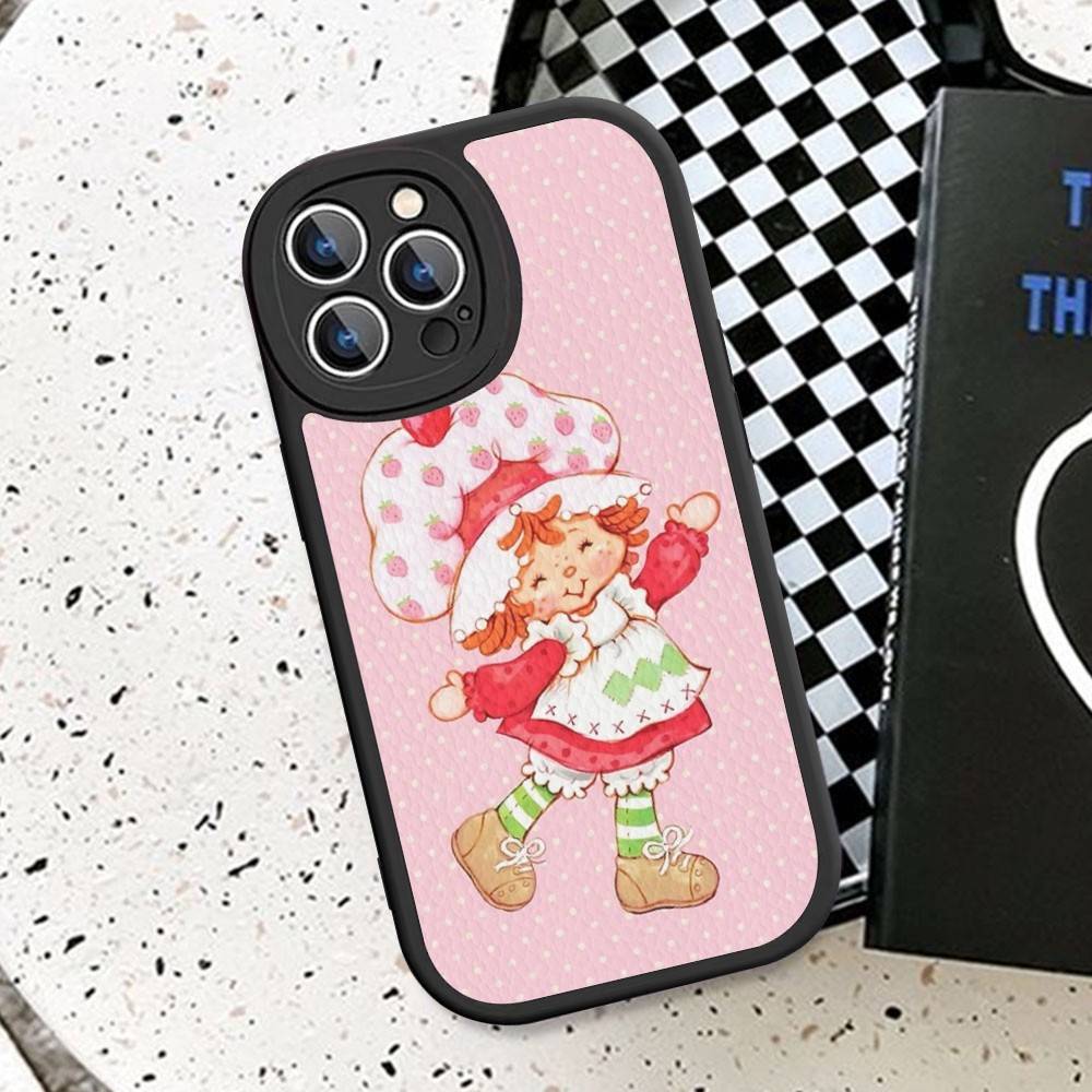 Cartoon Girl S-Strawberry S-Shortcake Phone Case For IPhone 16 15 14 11 12 13 Pro Max Plus Back Leather Shell