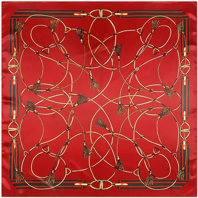 90*90cm Noble Temperament Tassel And Chain Printed Small Scarf Luxury Foulard Hijabs For Women