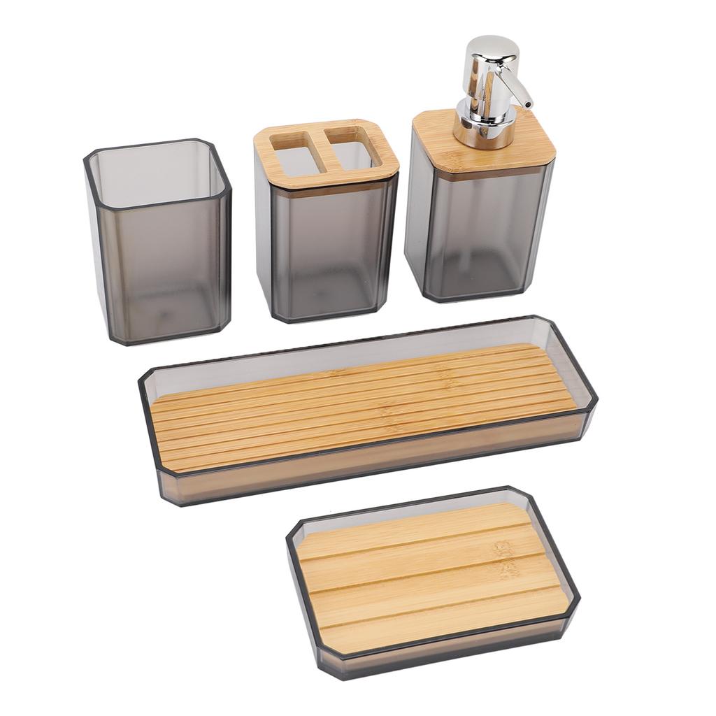 Bathroom Accessories Set Bath Ensemble Set with Toothbrush Holder Cup Lotion Bottles Soap Dish Tray