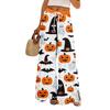 Women Summer Boho Palazzo Pants High Waist Wide Leg Halloween Printing Casual Trousers With Pockets