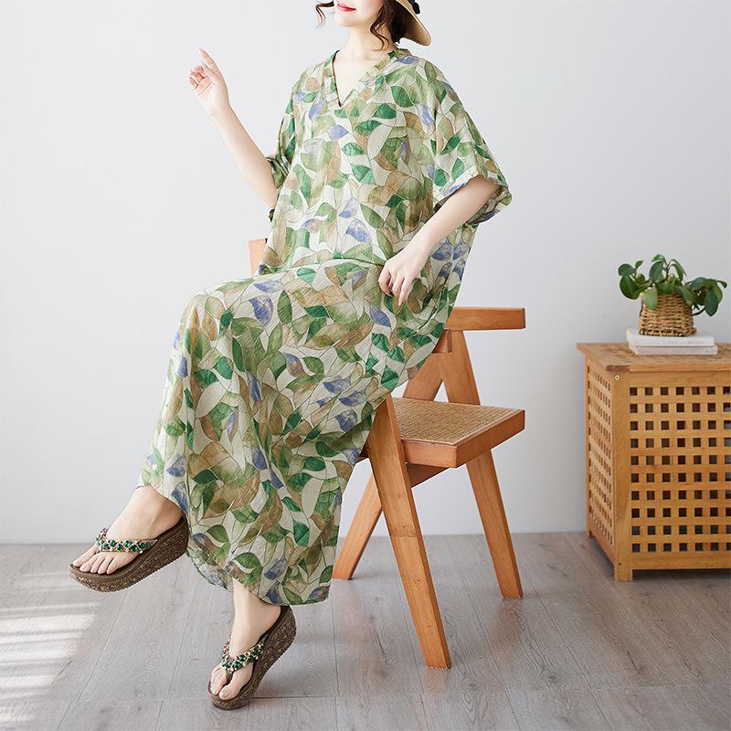 Stylish Bohemian Plus Size V-Neck Women s Robe - European & American Style Plus Size Free Size