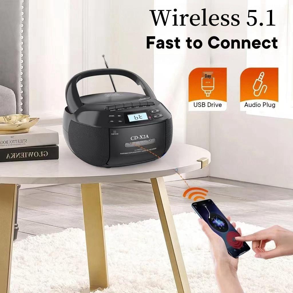 Portable Bluetooth Cassette Radio & CD Player with USB, Recording, and A-B Repeat Functionality