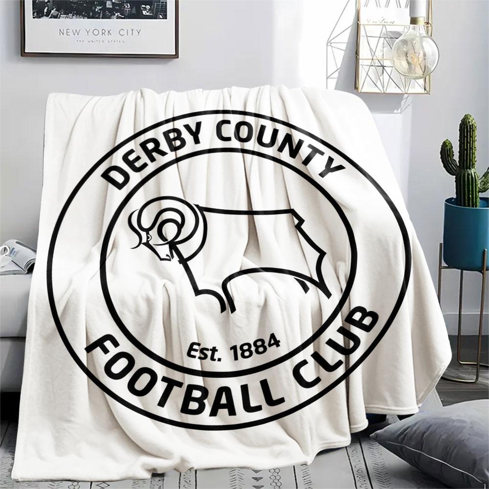 Derby County FC logo Printed Flannel Blanket, soft throw for bedroom sofa, washable,soccer fan merchandise, great gift. 80cm x 120cm