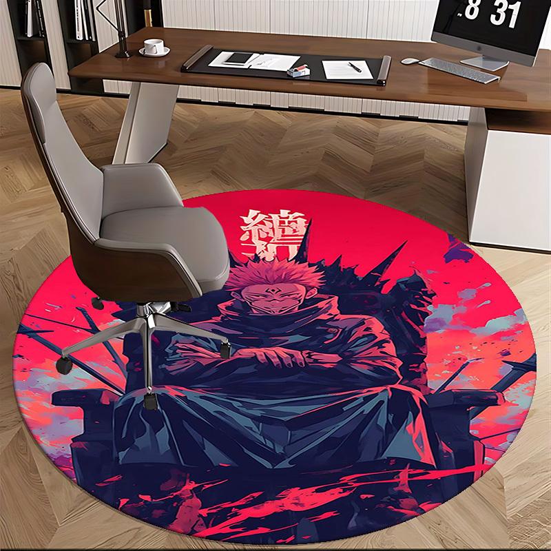 1pc Jujutsu Kaisen Satoru Gojo Round Carpet - Anime Design Chair Mat, Non-Slip Rug for Office, Home Decor, Living Room