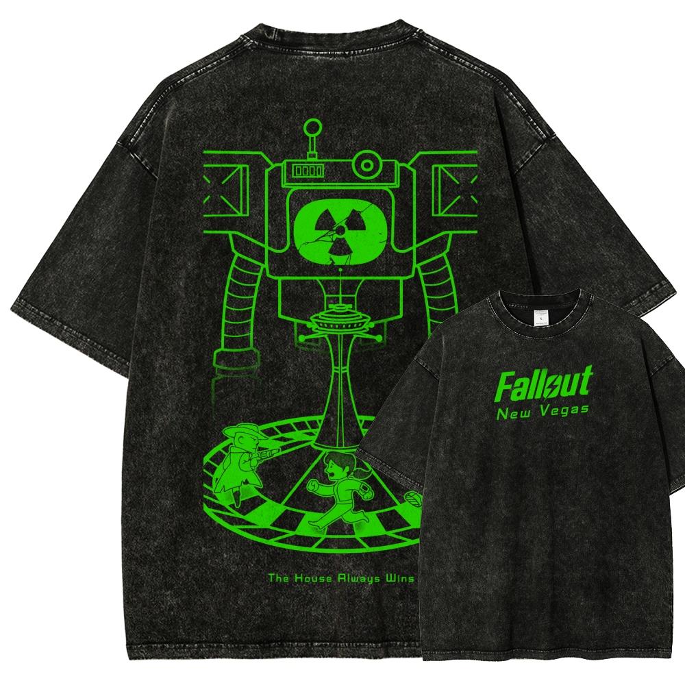 Fallout Anime Lover Washed T-shirt Year Round Clothing High Quality Personality Clothes Plus Size Unisex New Model Couples Tee