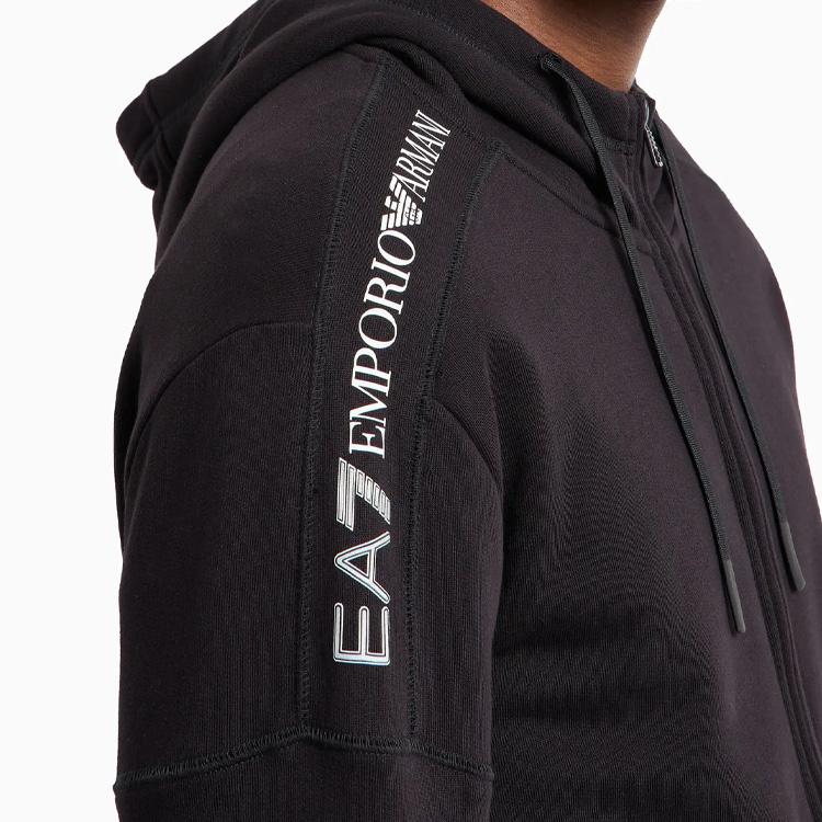 Emporio Armani EA7 FW24 Felpa con Cappuccio e Zip Manica Lunga con Cinturino Intrecciato con Logo a Lettere Uomo felpa Nero 6DPM12-PJOGZ-1200