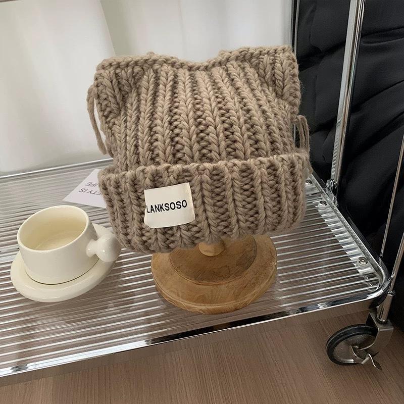 Cat Ear Tassel Woolen Hat for Women In Autumn and Winter Warm and Cute Versatile Ins Fashion Knitted Cold Hat for Students Out On The Street