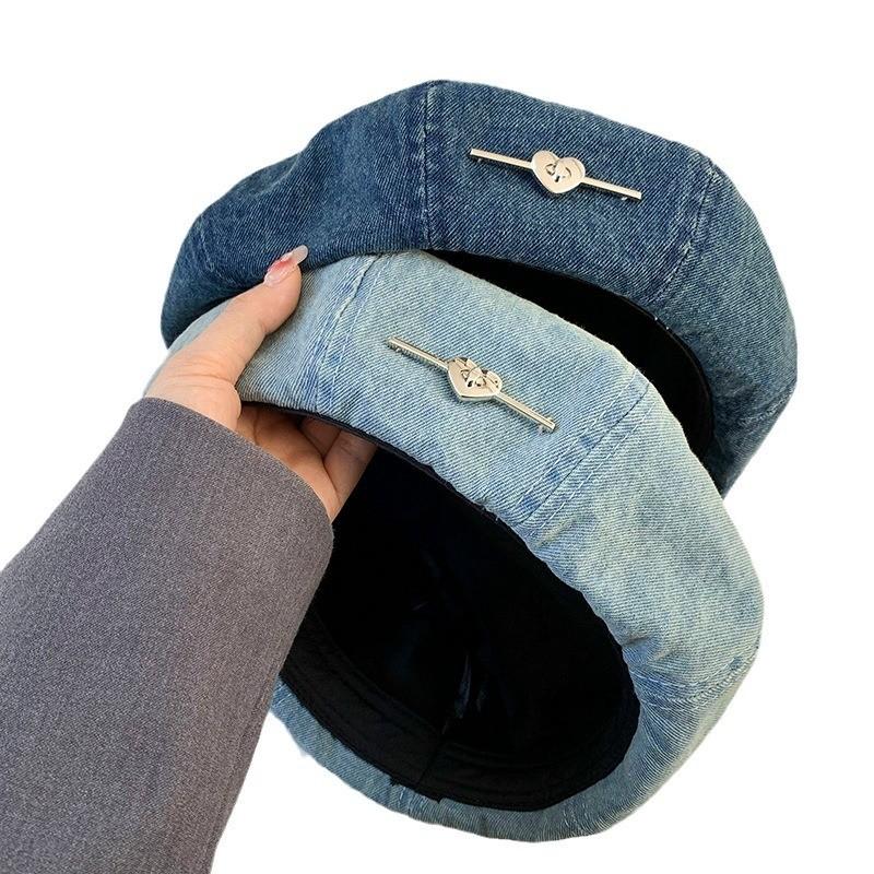Elegant Lightweight Blue Denim Beret Hat For Women Perfect For Summer Wear