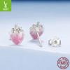 S925 Sterling Silver Gradual Change Strawberry Stud Earrings, Pink Sweet Girl Heart Stud Earrings
