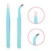 2Pcs Stainless Steel Nail Art Tweezers Anti static Straight Curved Head Manicure Tweezers Blue