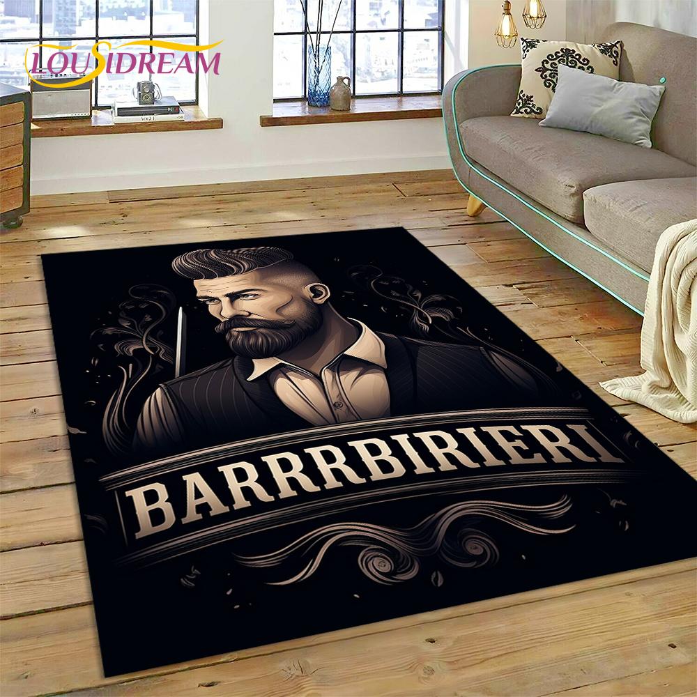 Fashion Barber Shop Logo Skull Vintage Rug Carpet for Living Room Bedroom Decor,Floor Mat Non-slip Decoration for Sofa Doormat