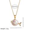 Ocean World Clownfish & Pearl Necklace - Kissing Goldfish Pendant On Colorfast Collarbone Chain