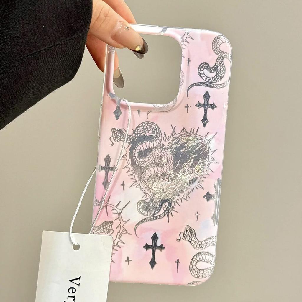 Pink Cross Snake S Phone Case for Apple iPhone 16 Pro Max - Soft Silicone Shockproof Creative Cover on iPhone 16/15/14/13/12/11/Plus/Pro/Pro Max