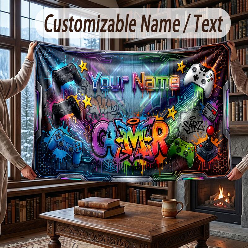 Neon Colorful Theme Throw Blanket Custom Name Text Personalized Blanket Soft Cozy Blanket for Home Sofa Bed