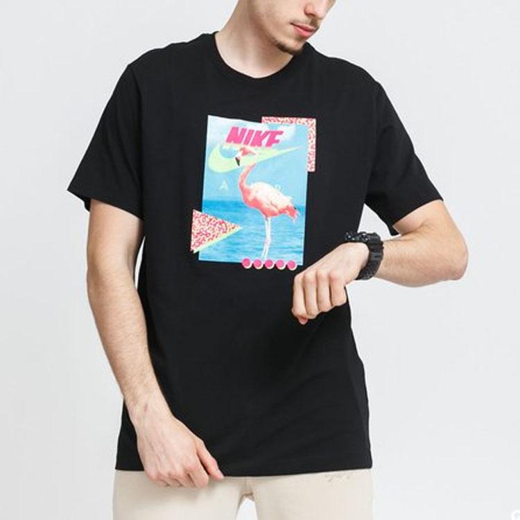Nike AS Sportswear Beach Flamingo Regular Fit Crew Neck Short Sleeve Cotton T-Shirt Men Black DD1283-010