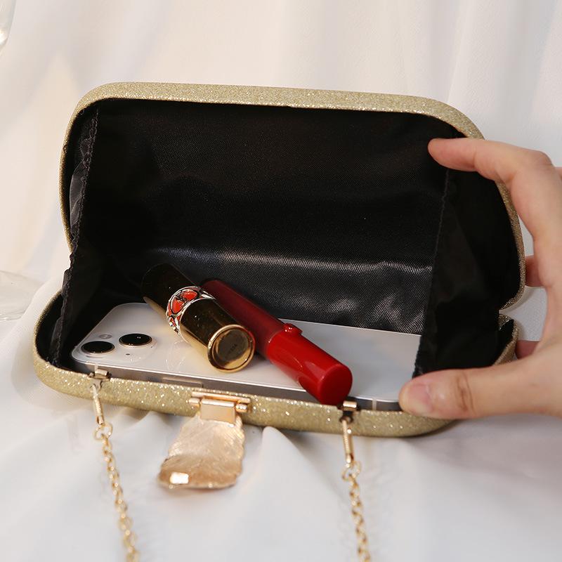 New Dinner Bag Metal Leaf Box Bag Small Square Bag Banquet Dress Clutch Bag Small Handbag Women