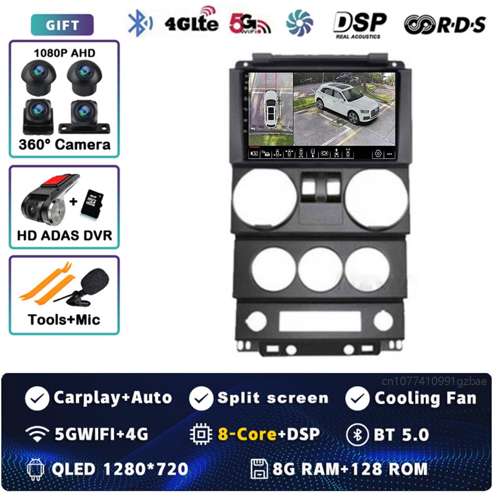 Android 14 Carplay Auto For Jeep Wrangler Unlimited 3 JK 2008 - 2010 Car Radio 4G+WIFI Player Multimedia srereo Navigation Video
