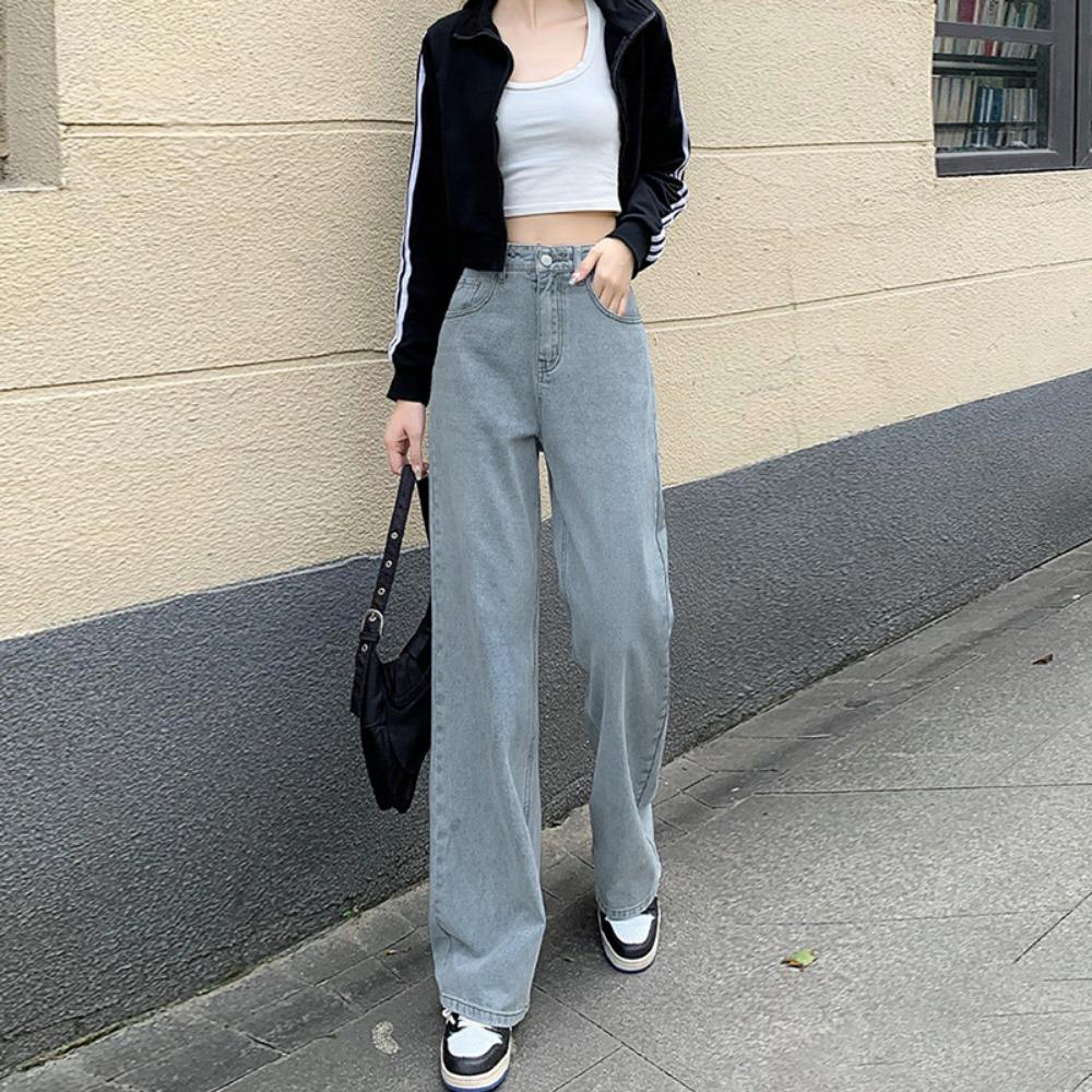 Autumn and Winter New High-waisted Wide-leg Denim Trousers Women's Loose High and Thin Casual Versatile Mopping Jeans