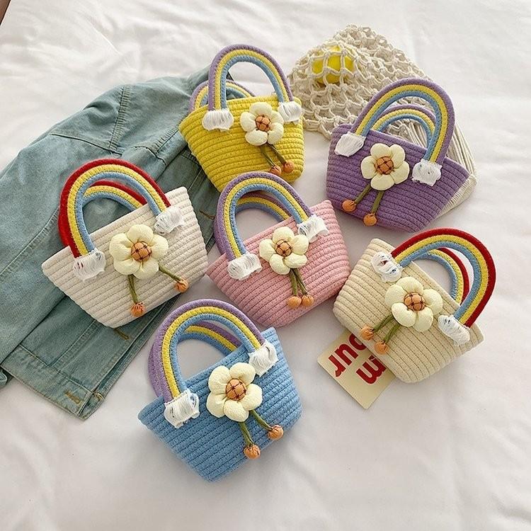 Восхитительная мини-плетёная сумочка для девочек с цветочным акцентом, идеальна для повседневного стиля Style 2 OffWhite