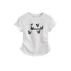 New American front shoulder pinch waist fold slim fit short sleeve T-shirt butterfly print high-end top women