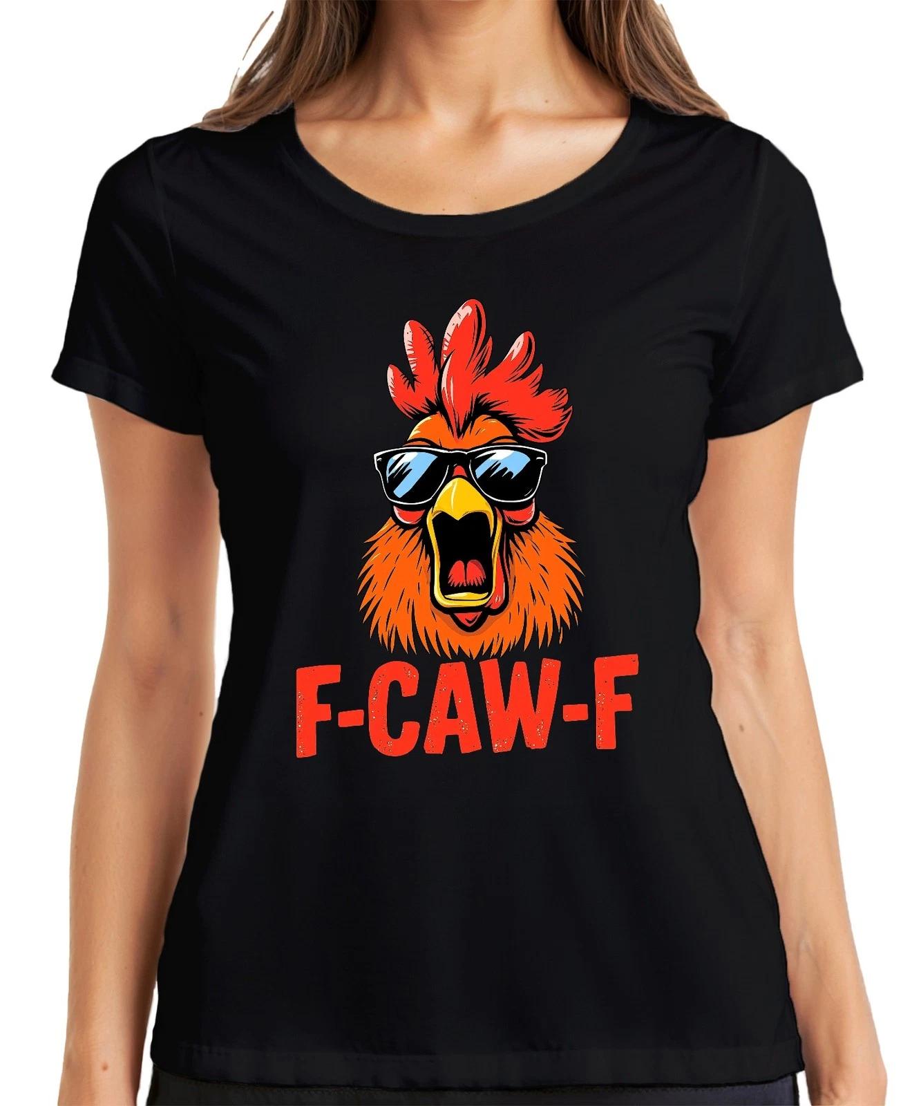F-CAW-F Cooler Hahn mit Sonnenbrille Lustig Retro Bauernhof Huhn Damen T-Shirt XL