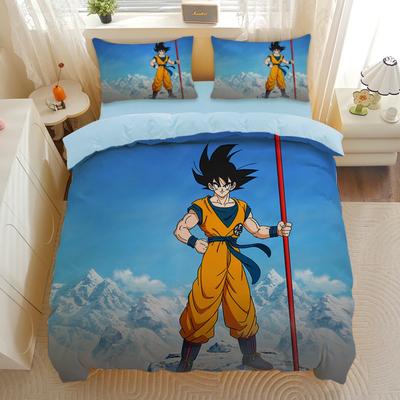 Japońskie Anime Dragon Ball Zestaw Pościeli Goku Super Saiyan Poszwa na Kołdrę Poszewka na Poduszkę 2/3 szt. Nadruki 3D dla Nastolatków Poszwa na Kołdrę