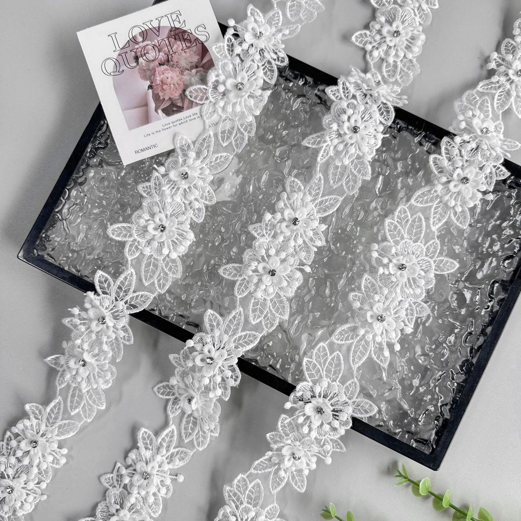 White Nail Diamond Embroidery Three-Dimensional Flower Mesh Decorative Clothing Lolita Hair Accessories Headgear Bag Lace Accessories
