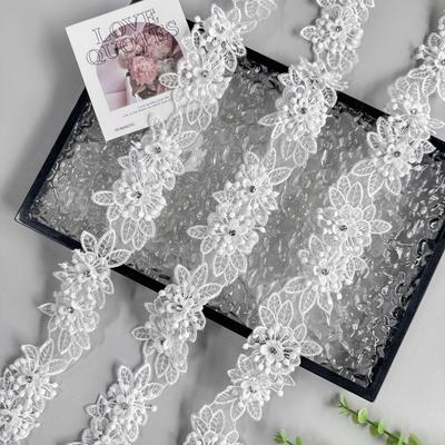 Ricamo a Diamante su Unghie Bianche Fiore Tridimensionale Rete Decorativa Abbigliamento Lolita Accessori per Capelli Copricapo Borsa Accessori in Pizzo