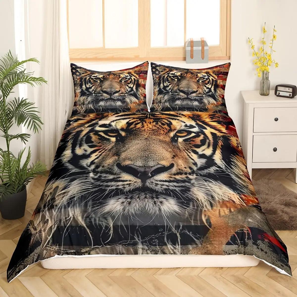 

Пододеяльник с тигром King Queen Wild Animal Покрывало Комплект постельного белья Wildlife для мальчиков и девочек Современное искусство Покрывало для спальни Декор EU Single 135x200cm