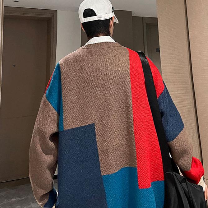 Podzimní a zimní korejský styl módní pletené kardigany svetr patchworková barva pár pánské ležérní trendy kabáty bunda pánské oblečení