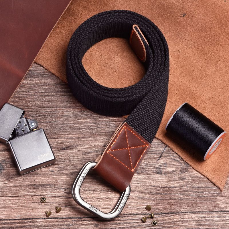 Fashion Casual Men Canvas Belt Double Ring Metal Buckle Colorful Waistband Luxury Jeans Belts for Women Strap Male Gray