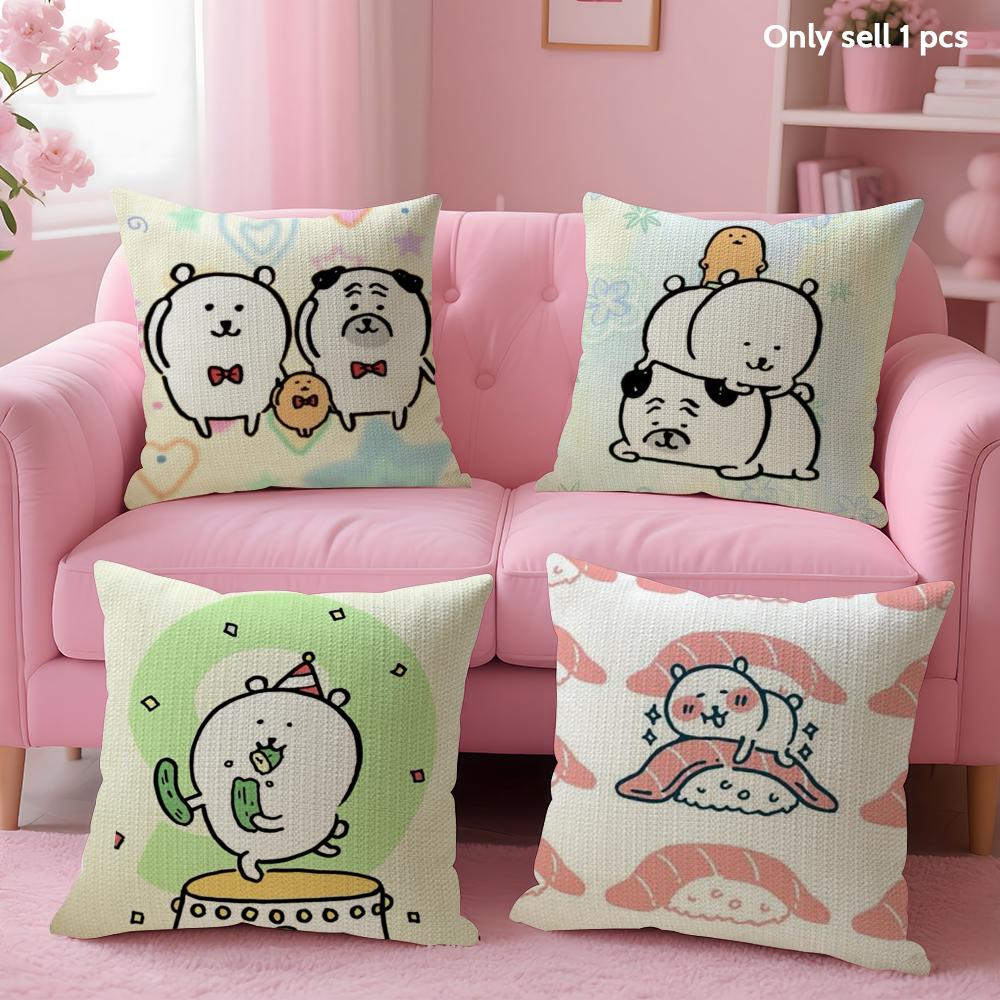 Cute J-Jokes Bear Cushion Cover Summer Coolness Linen Fabric Double-Sided Printing Pillow Case Sofa Home Decor Gift