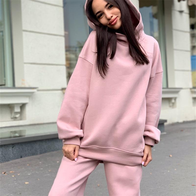 Winter Women's Sets Hooded Long Sleeve Hoodie Sport Pants Lady Suit Two Piece SetCasual Fleece Tracksuit Women Streetwear